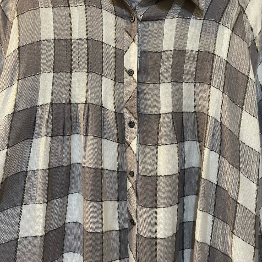 Intro Taupe & Cream With Gold Strands Plaid Butto… - image 3